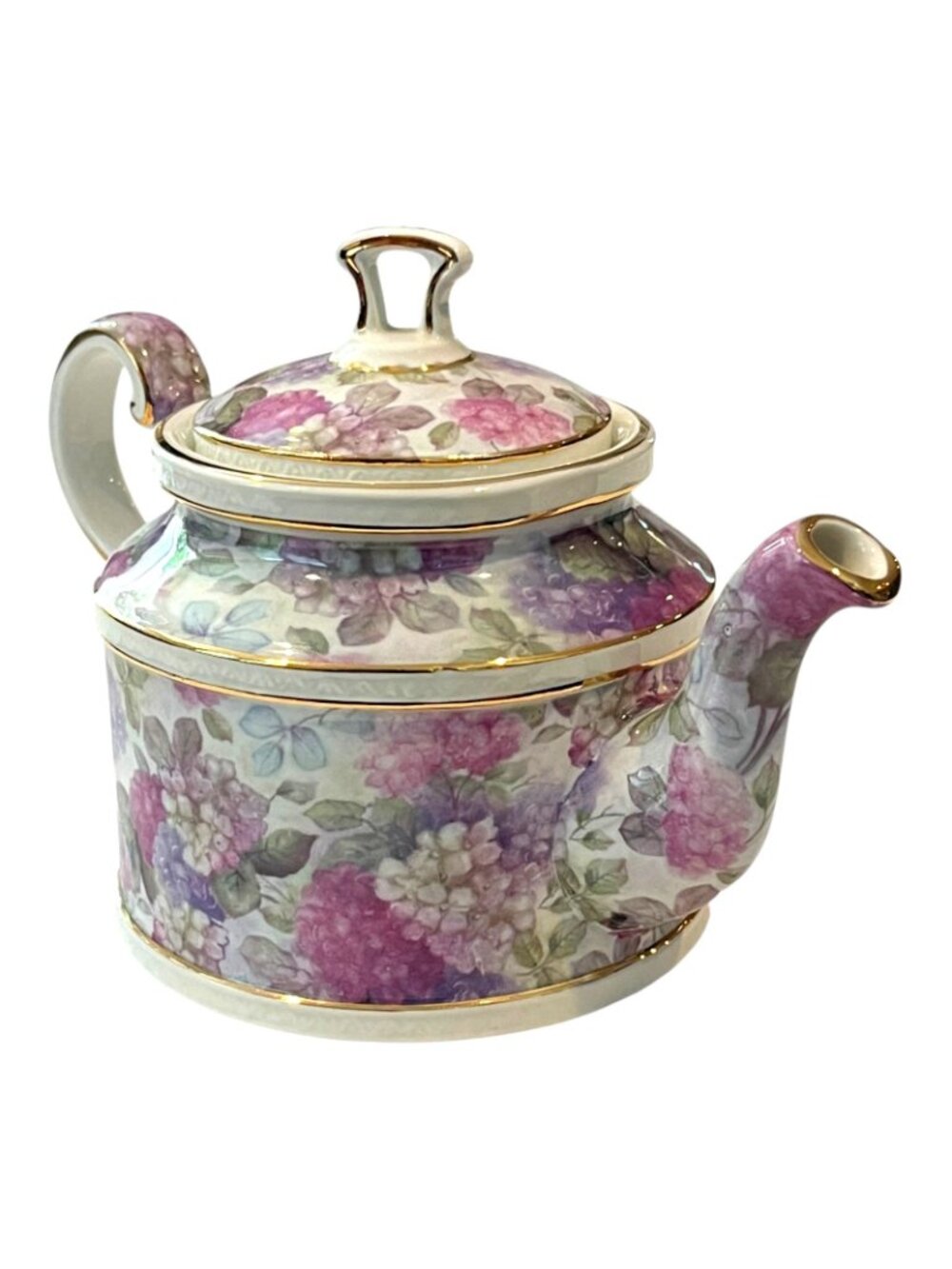 Vintage Crown Dorset Hydrangea Teapot Staffordshire England Gold Trim Gilt - Picture 4 of 8